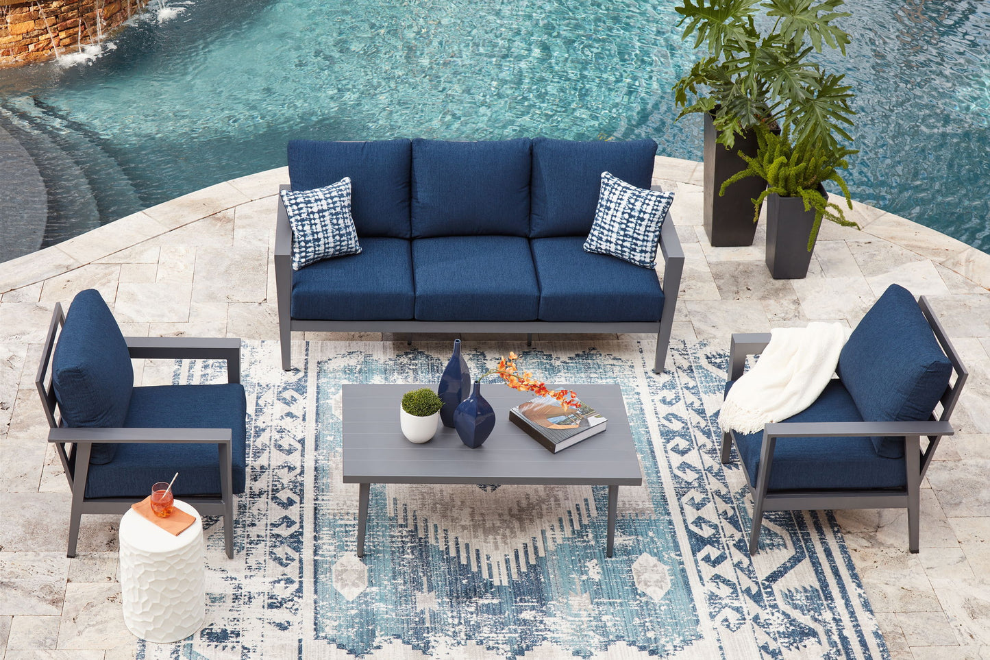 Gali - Gray / Blue - Sofa / Chairs / Table Set (Set of 4) - Hornell Furniture Outlet