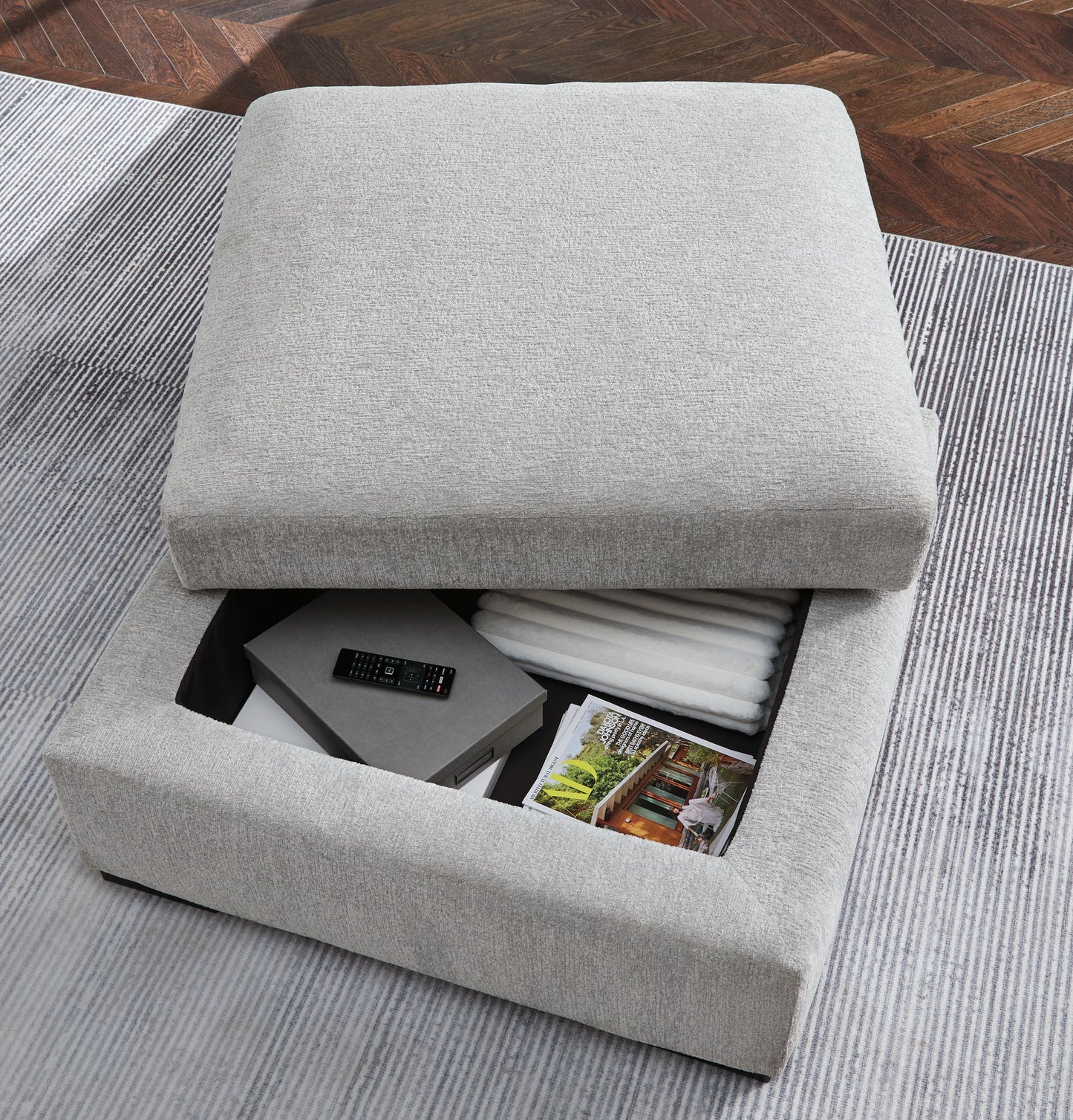 Gabyleigh - Nickel - Ottoman With Storage - Hornell Furniture Outlet