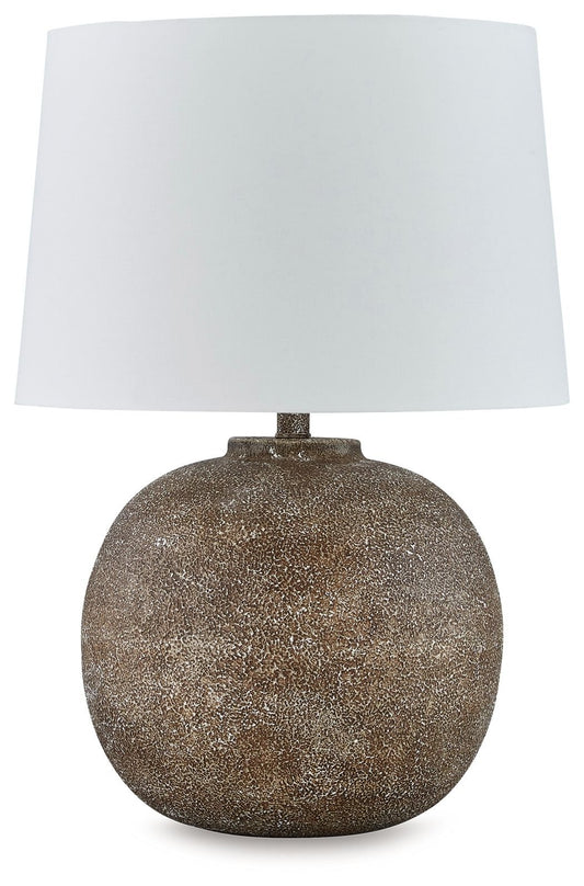 Neavesboro - Antique Brown / White - Metal Table Lamp - Hornell Furniture Outlet
