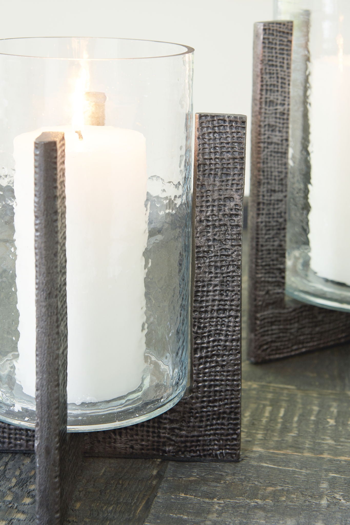 Garekton - Clear / Pewter Finish - Candle Holder Set (Set of 2) - Hornell Furniture Outlet