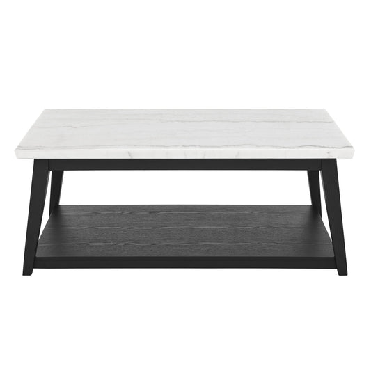 Vida - Marble Cocktail Table With Casters - Black / White - Hornell Furniture Outlet