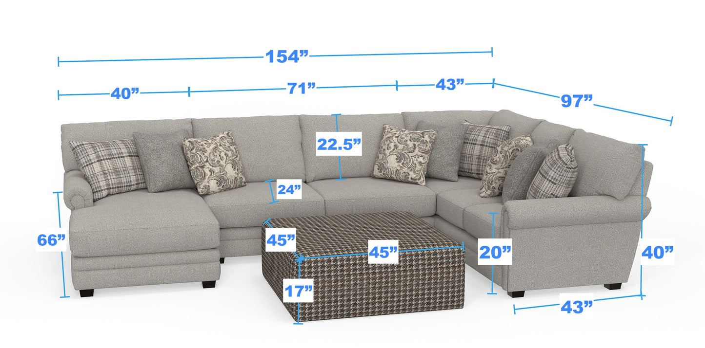 Livingston - Sectional With Comfort Coil Seating, 40" Cocktail Ottoman And Accent Pillows Included - Hornell Furniture Outlet
