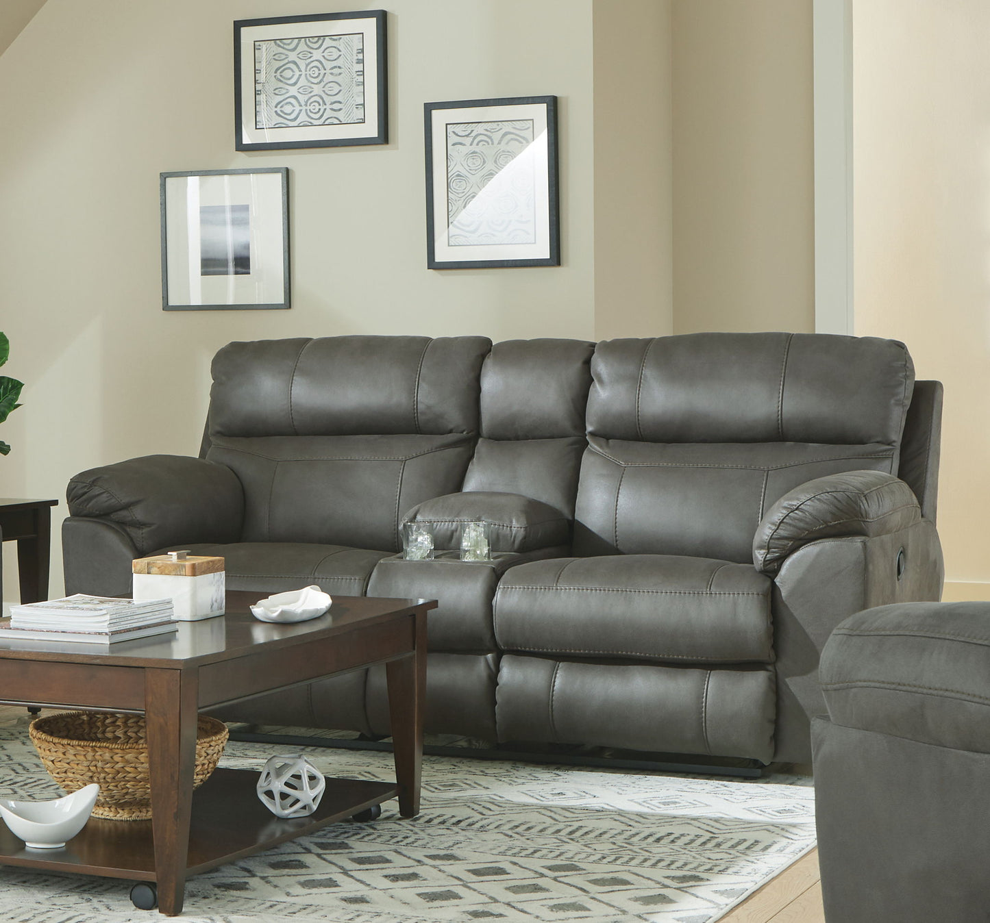 Atlas - Reclining Console Loveseat With Storage - Charcoal - Hornell Furniture Outlet
