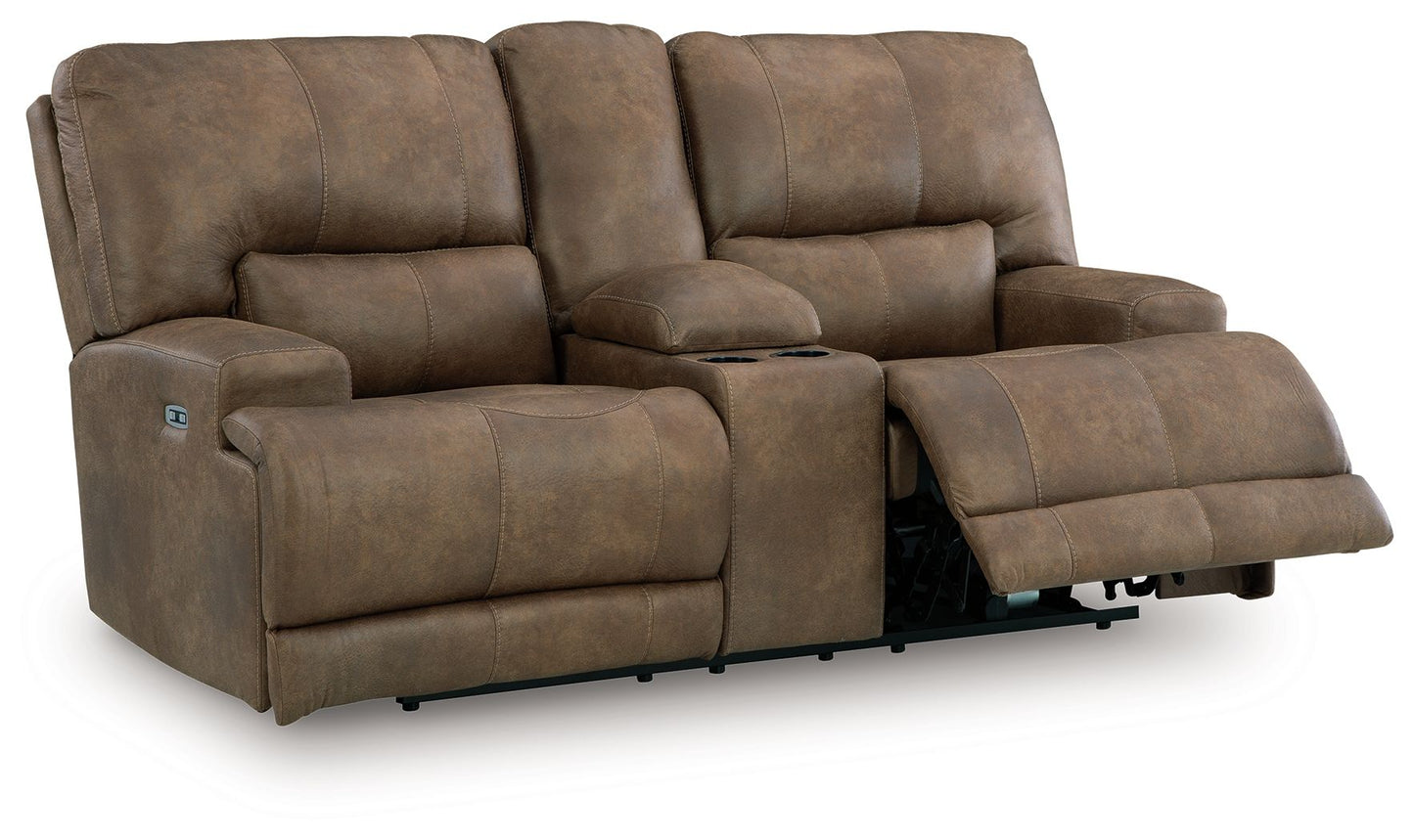 Beckley Place - Earth - Power Reclining Loveseat With Console / Adjustable Headrest - Hornell Furniture Outlet