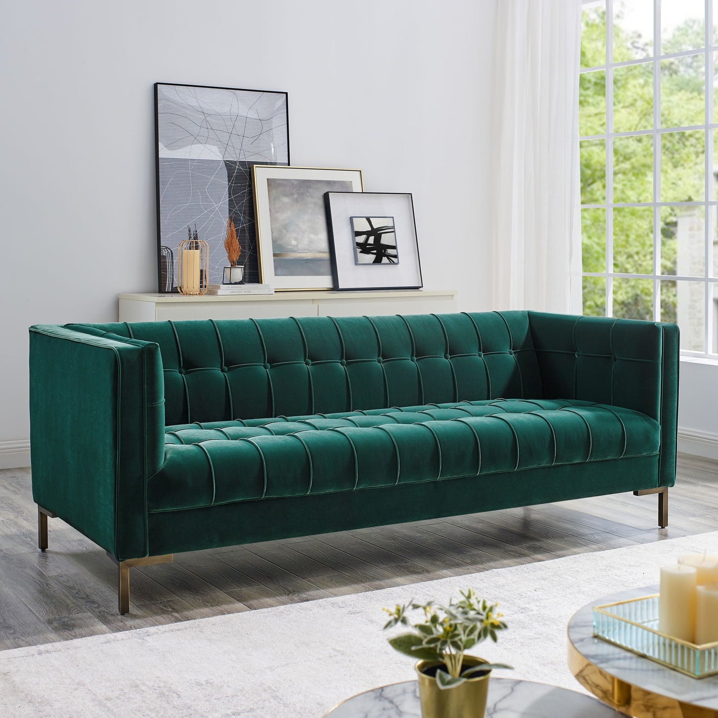 Isaac - Channel Stitch Velvet Sofa - Hornell Furniture Outlet