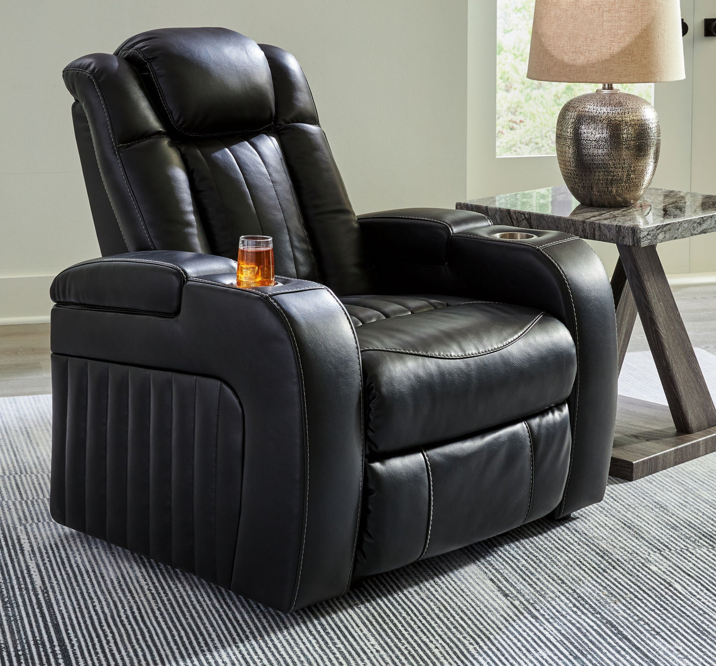 Caveman Den - Midnight - Power Recliner/ Adj Headrest - Hornell Furniture Outlet