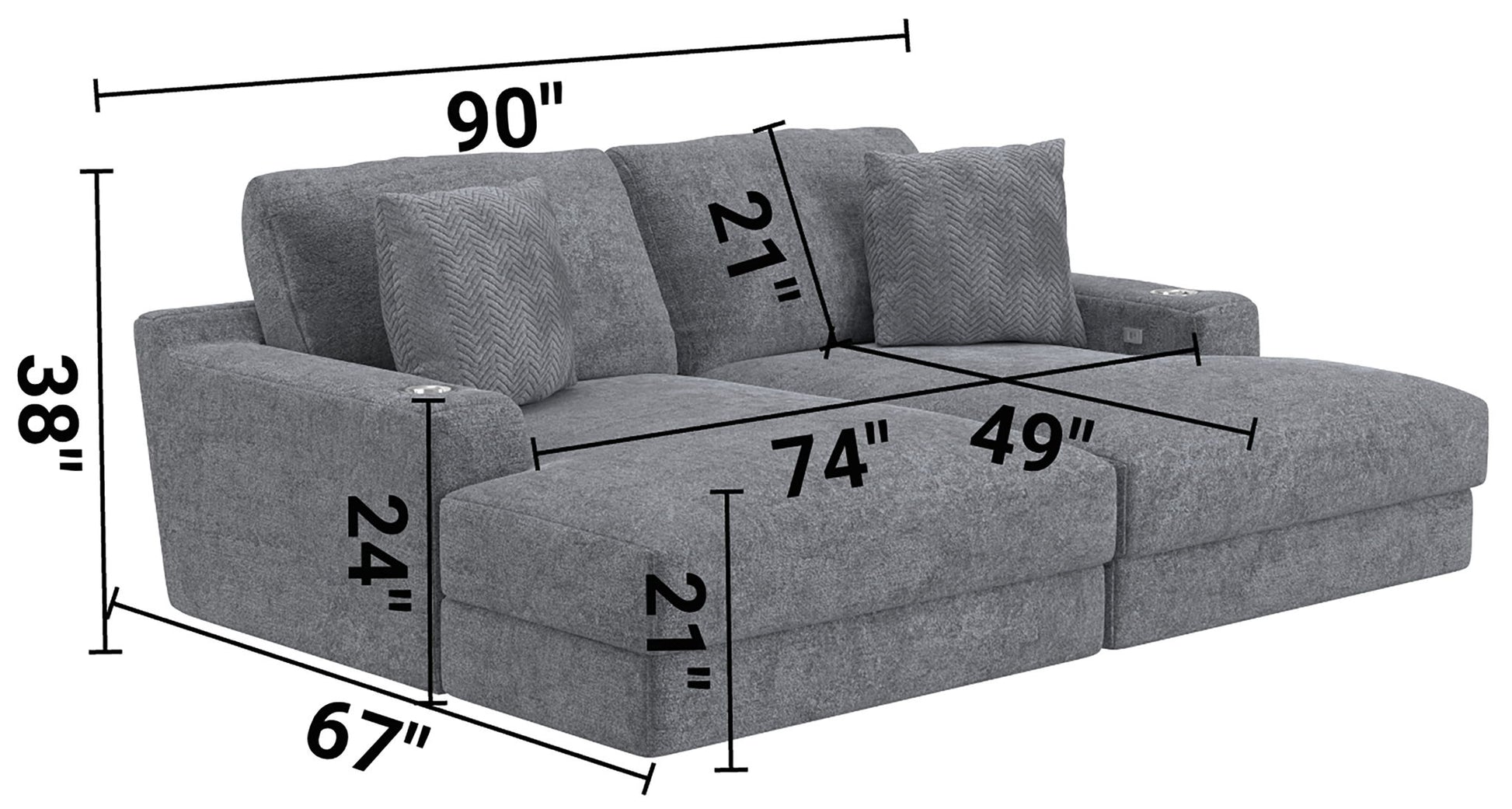 Cozy - 2 Piece Double Wide Chaise With USB Charging Ports - Hornell Furniture Outlet