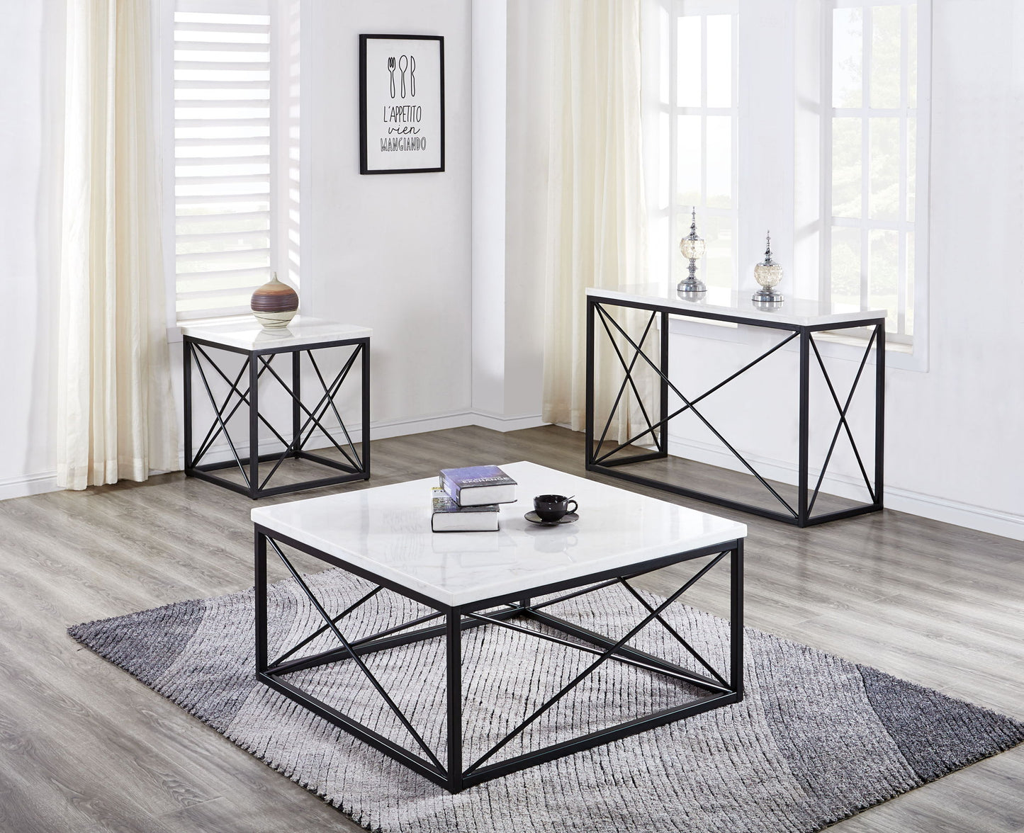 Skyler - White Marble Top Rectangular Sofa Table - White - Hornell Furniture Outlet