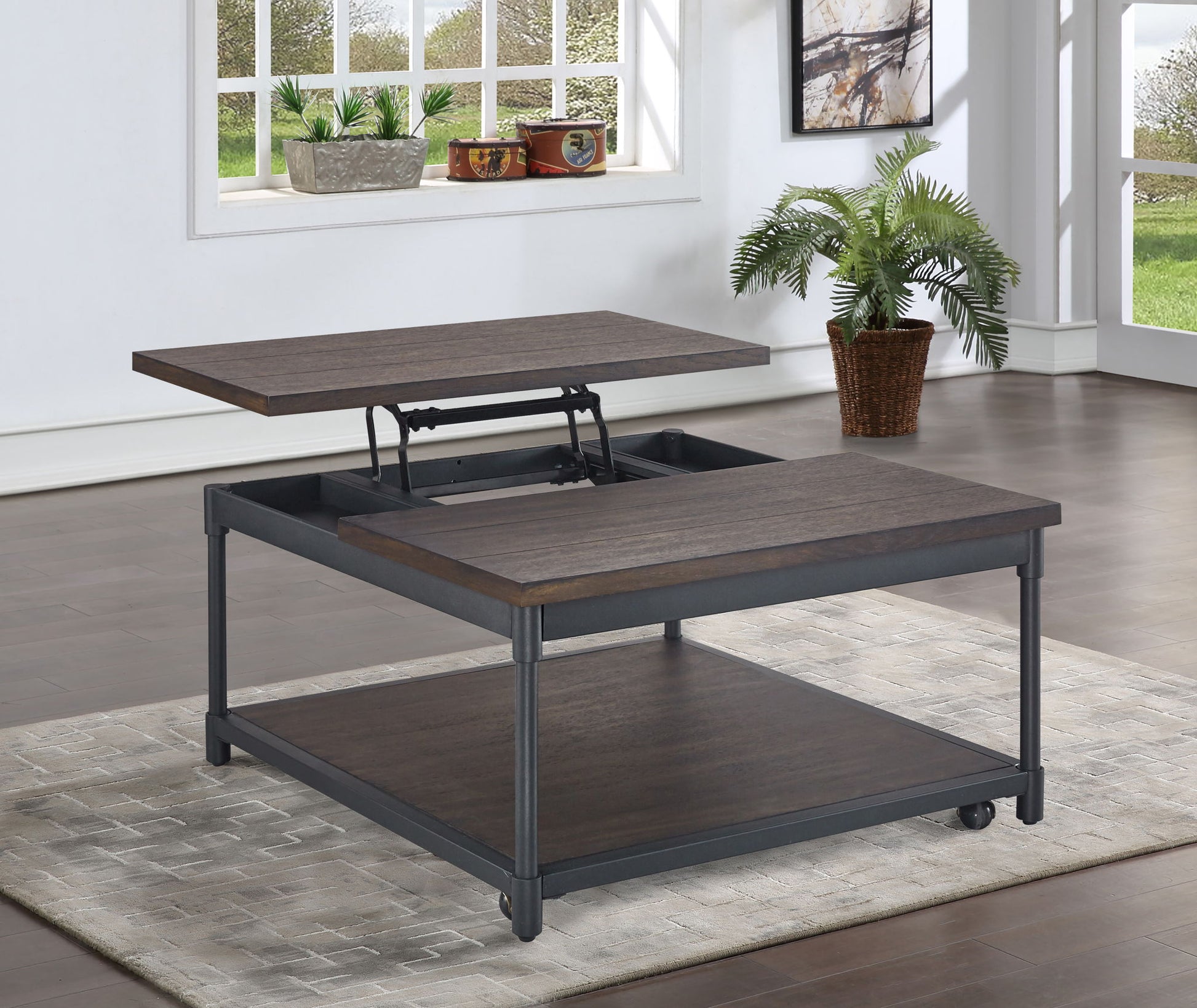 Prescott - Lift - Top Square Cocktail Table - Brown - Hornell Furniture Outlet