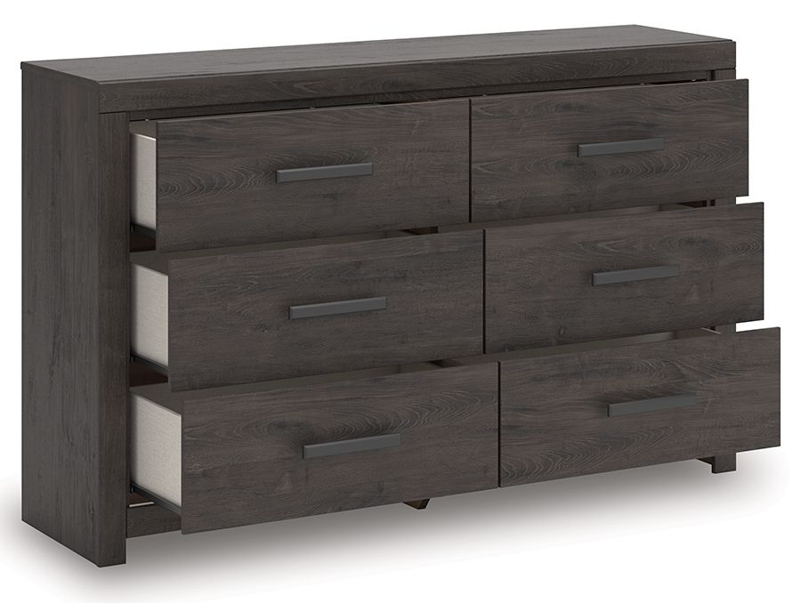 Prendonea - Charcoal - Six Drawer Dresser - Hornell Furniture Outlet