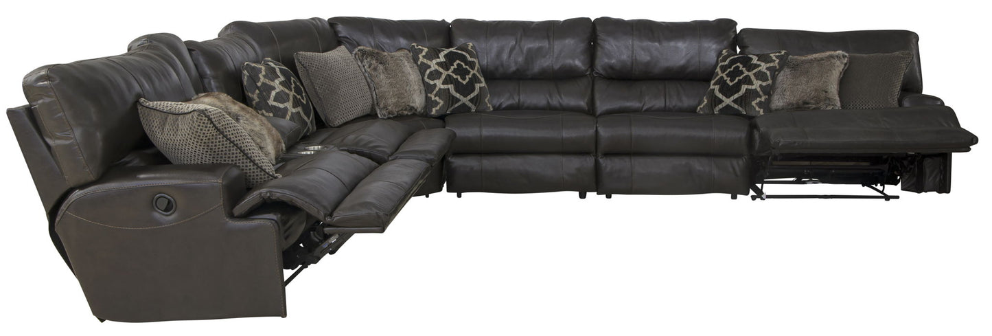 Como - 7 Piece Italian Leather Match Reclining Sectional - Hornell Furniture Outlet
