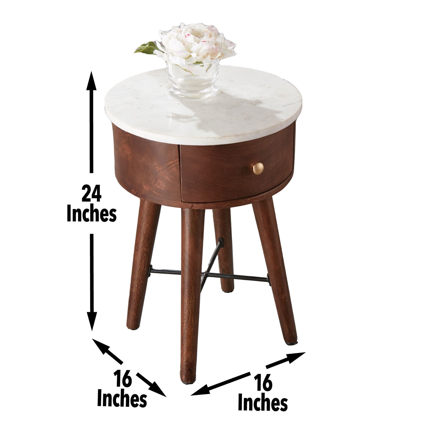 Bangalore - White Marble Top Round End Table - White - Hornell Furniture Outlet