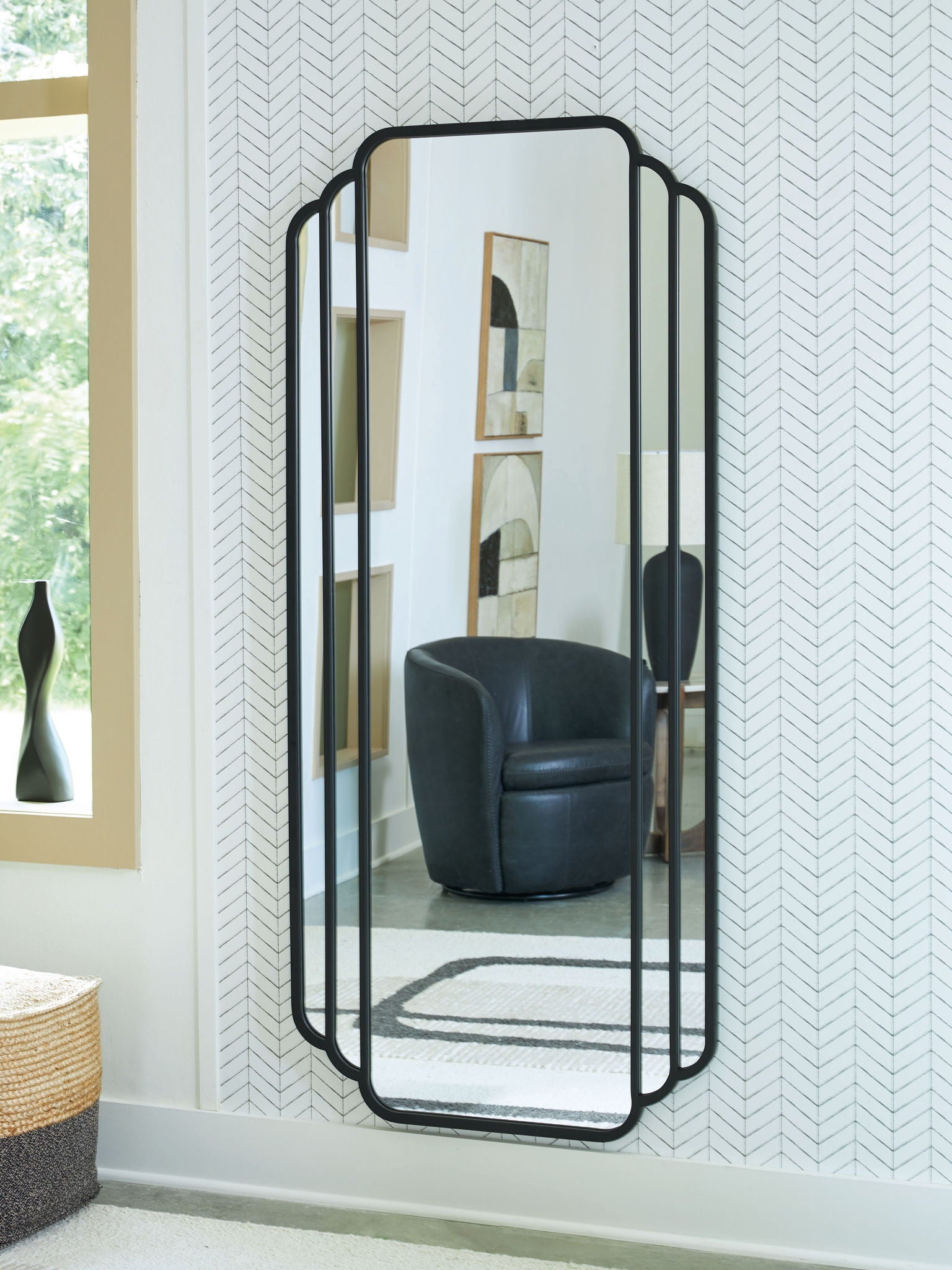 Antigone - Black - Floor Mirror - Hornell Furniture Outlet