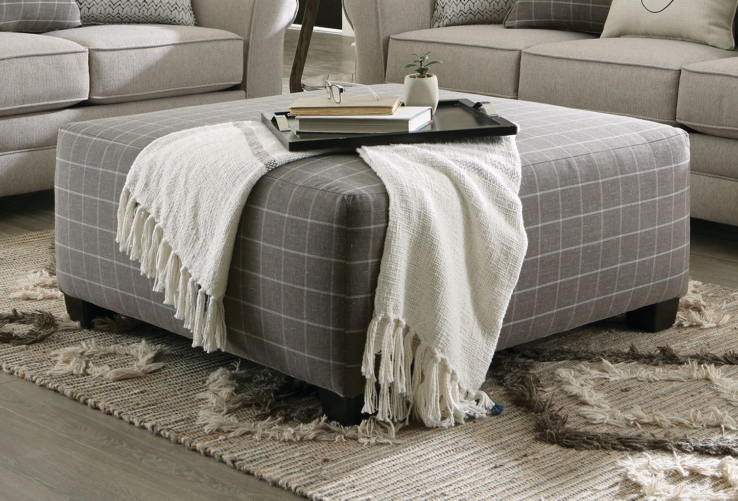 Lewiston - Cocktail Ottoman - Charcoal - Hornell Furniture Outlet