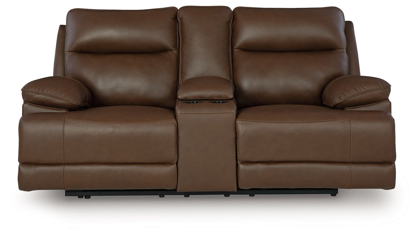 Vonryan - Tobacco - Power Reclining Loveseat With Console / Adj Headrest - Hornell Furniture Outlet