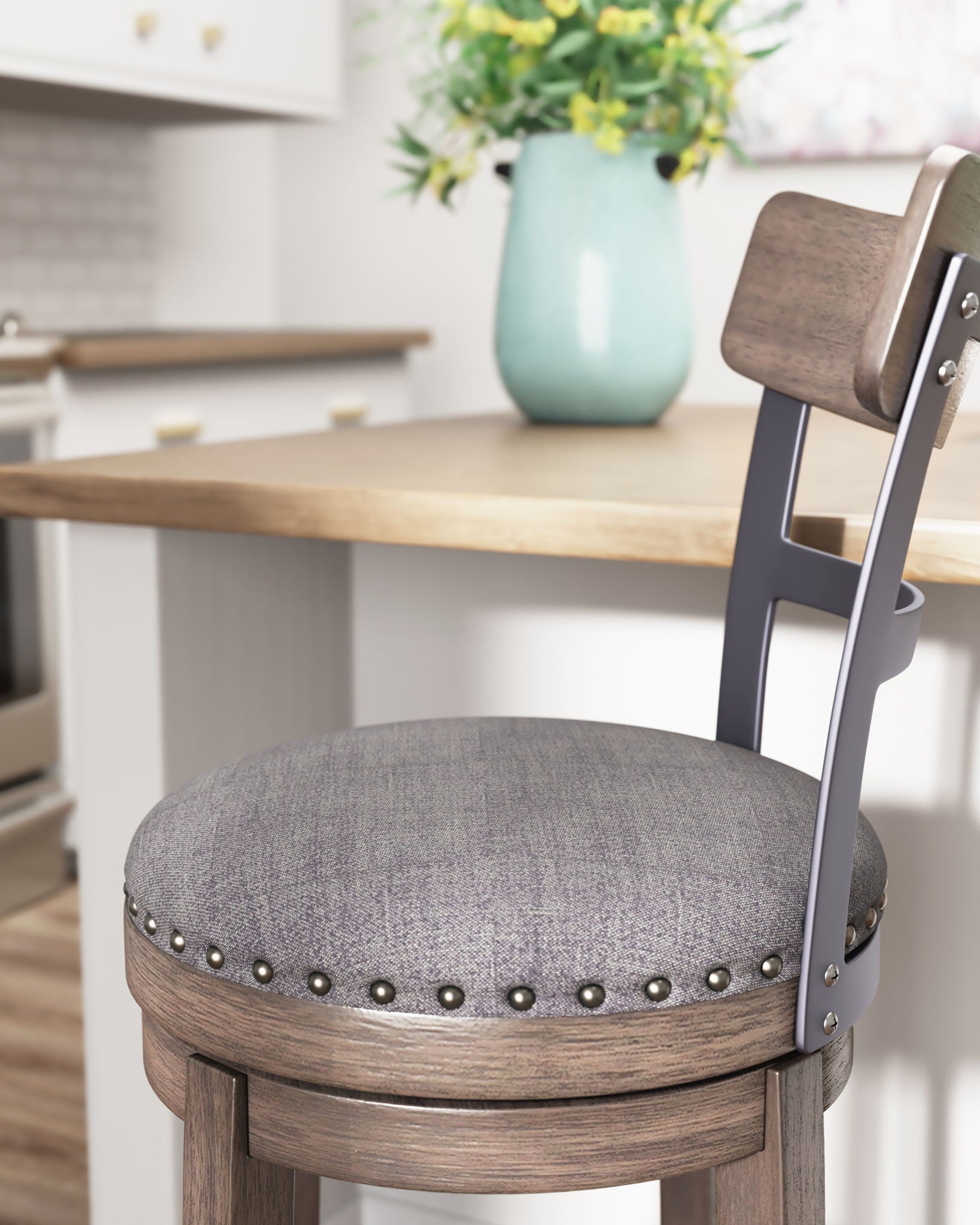 Caitbrook - Gray - UPH Swivel Barstool - Hornell Furniture Outlet