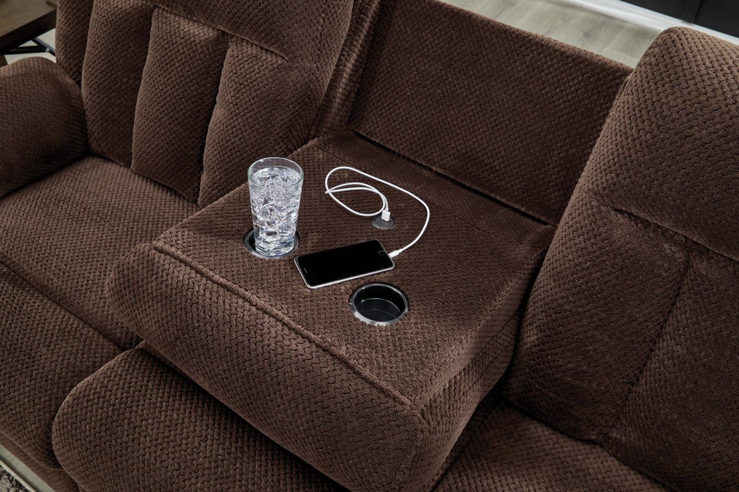 Free Wake - Chocolate - Reclining Power Sofa With Drop Down Table - Hornell Furniture Outlet