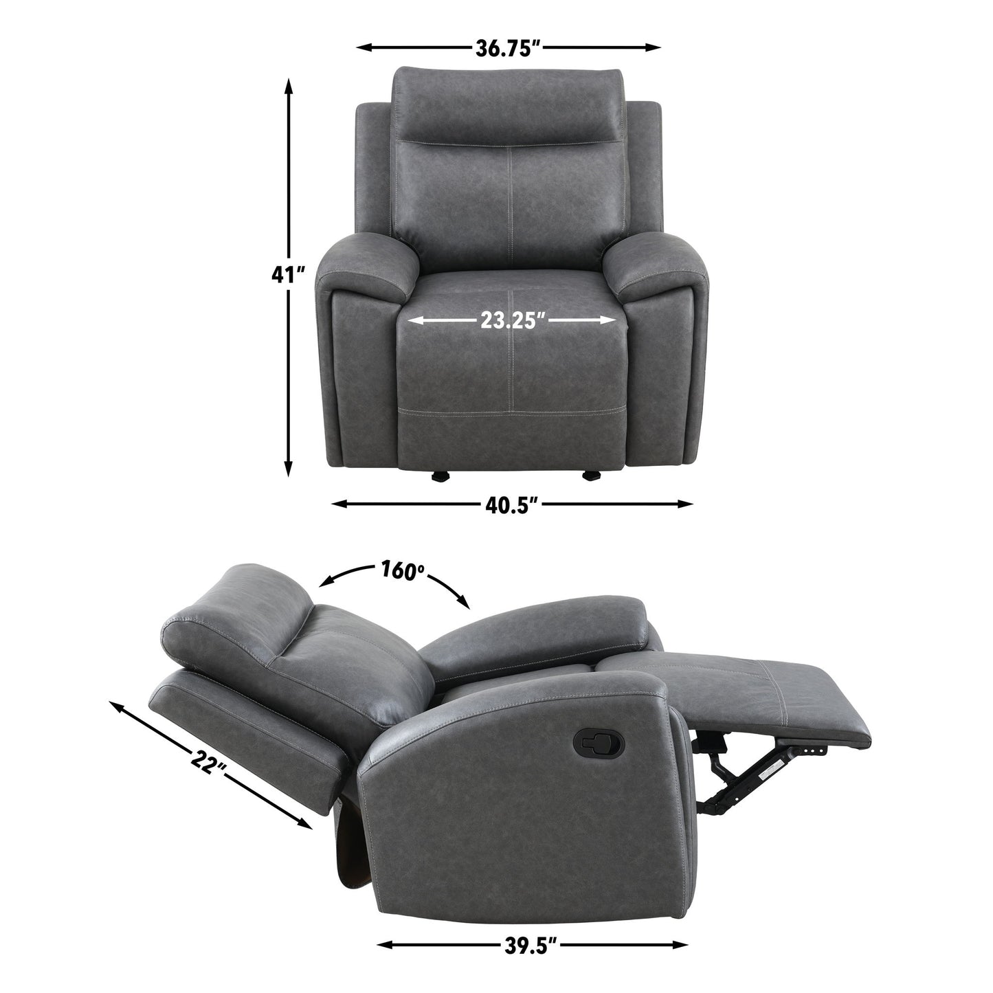 Gaston - Manual Recliner - Gray - Hornell Furniture Outlet