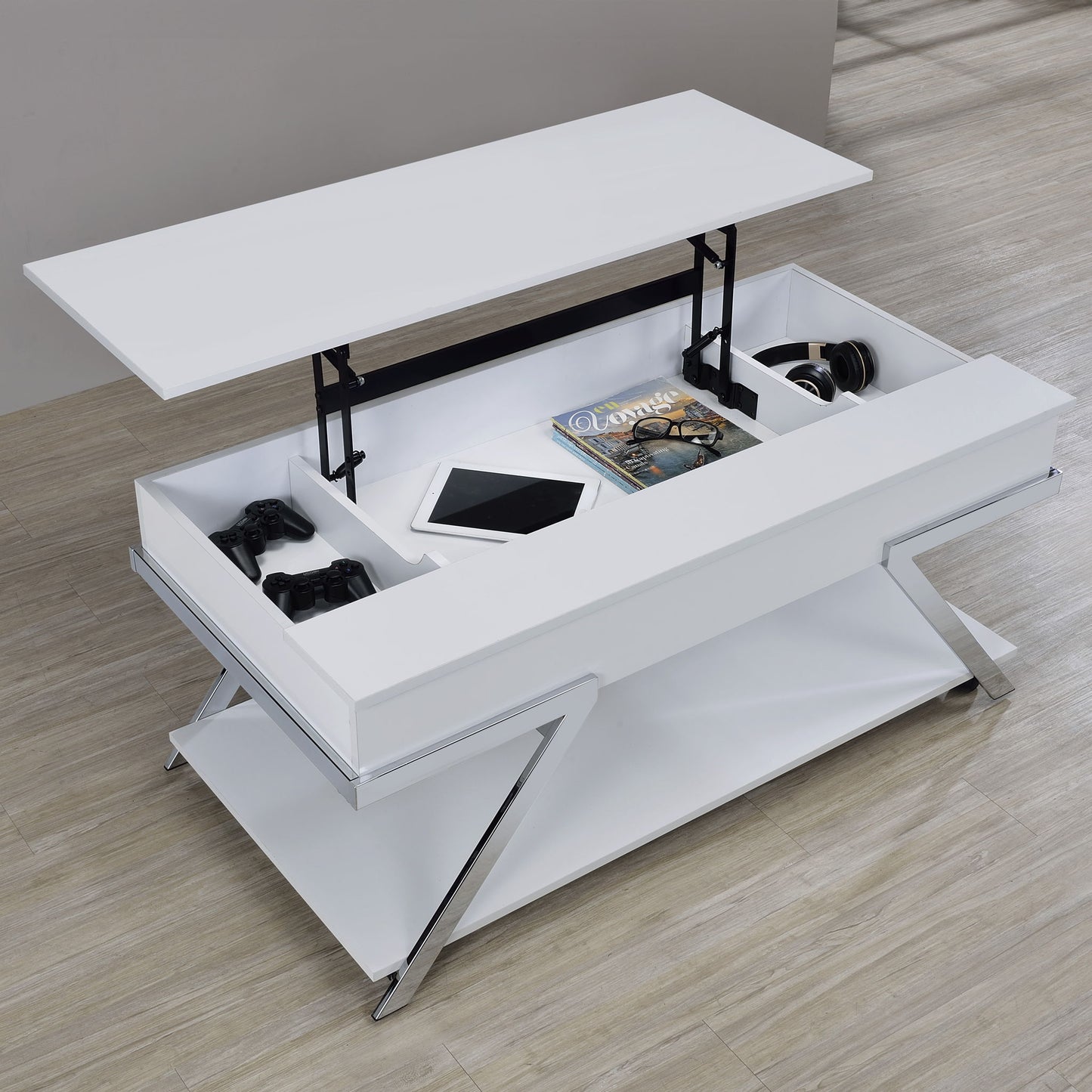 Zena - Lift - Top Cocktail Table With Casters - White - Hornell Furniture Outlet