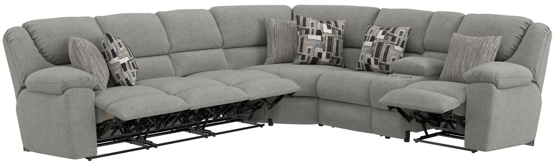 Quinn - 3 Piece Reclining Sectional With 4 Reclining Seats, Storage Arms, Storage Console With Lights, And Drop Down Table - Nature - Hornell Furniture Outlet