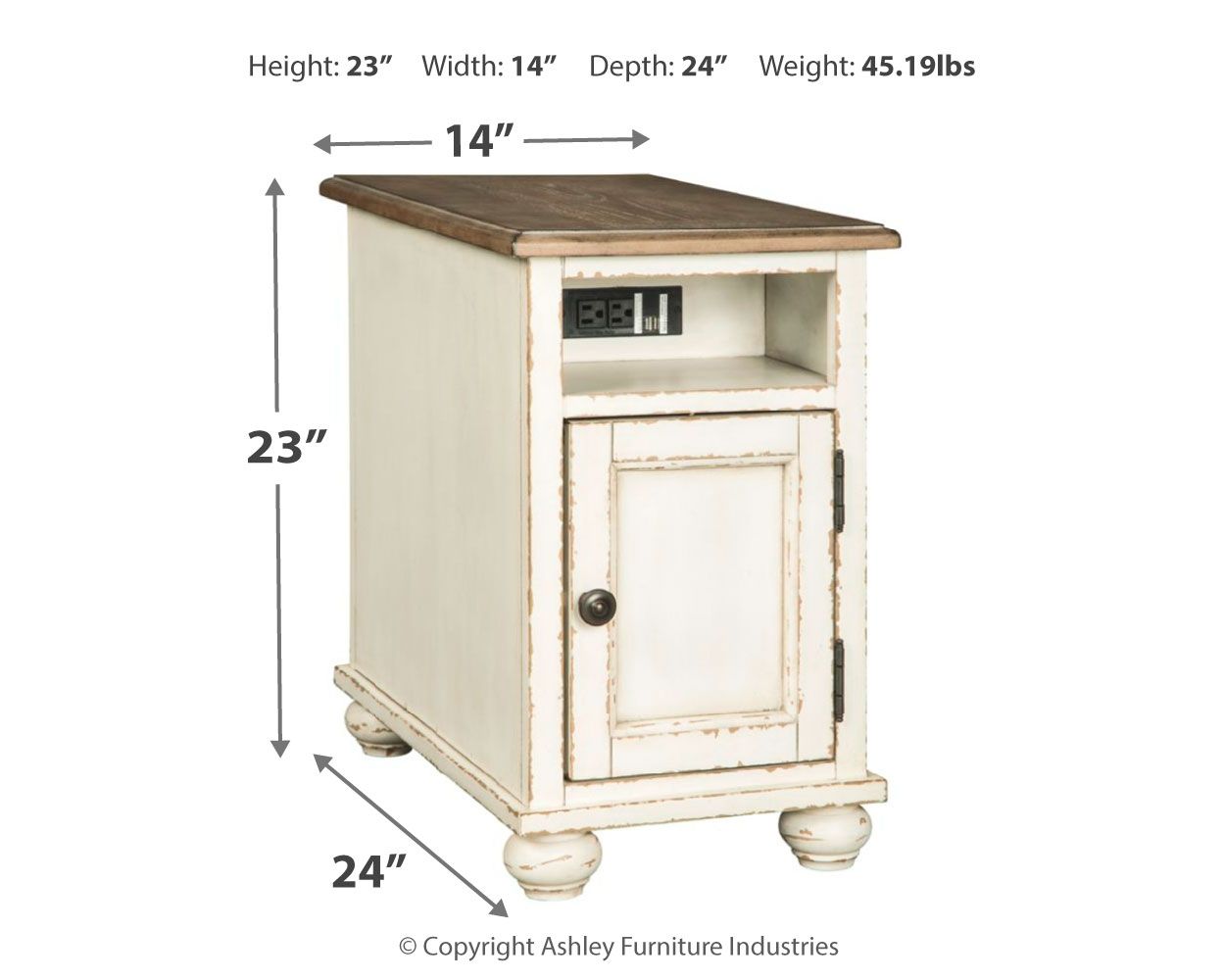 Realyn - White / Brown - Chair Side End Table - AC / USB - Hornell Furniture Outlet