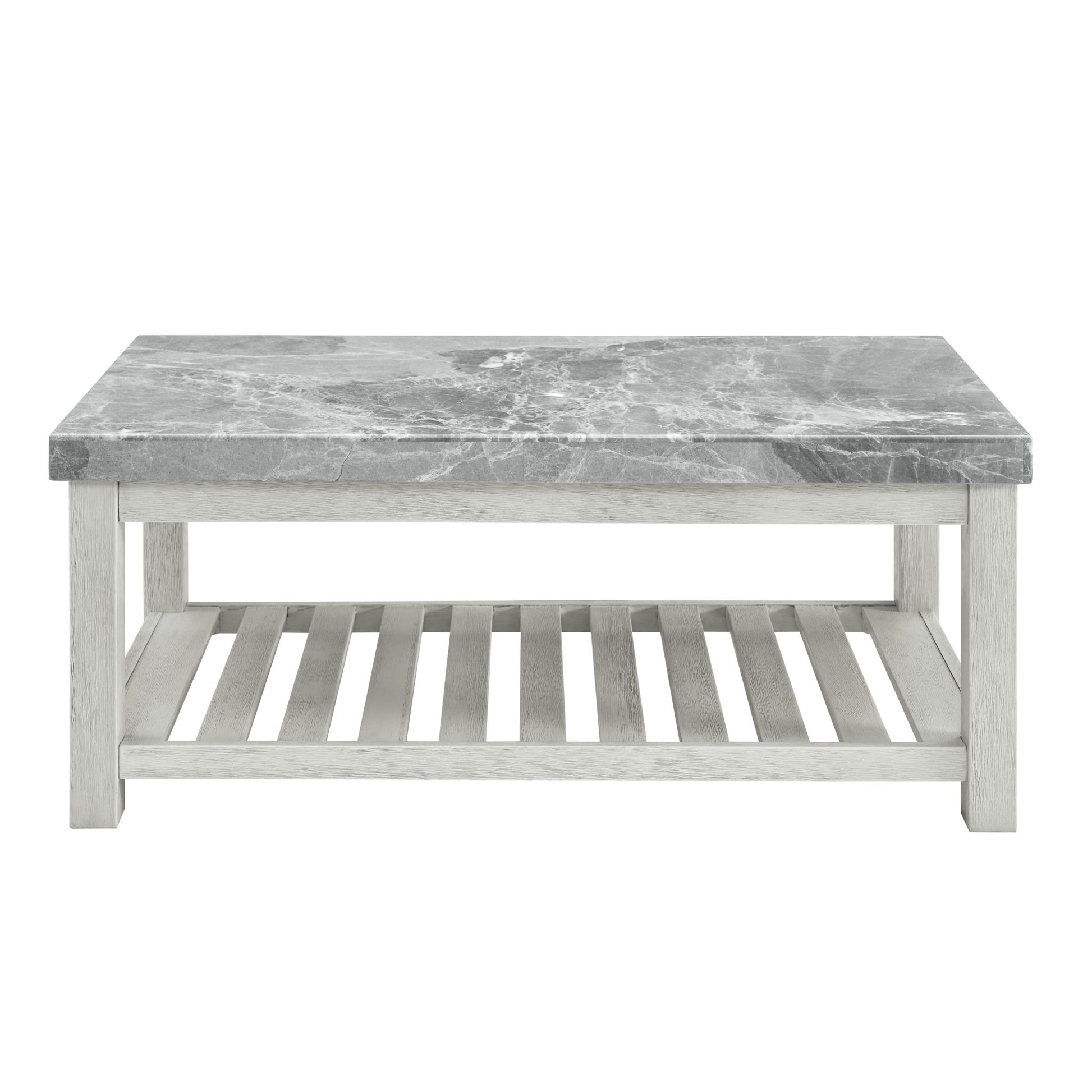 Canova - Gray Marble Top Coffee Table - White - Hornell Furniture Outlet