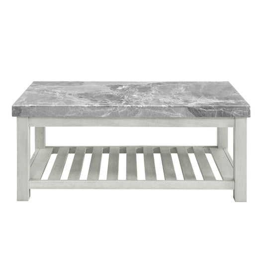 Canova - Gray Marble Top Coffee Table - White - Hornell Furniture Outlet