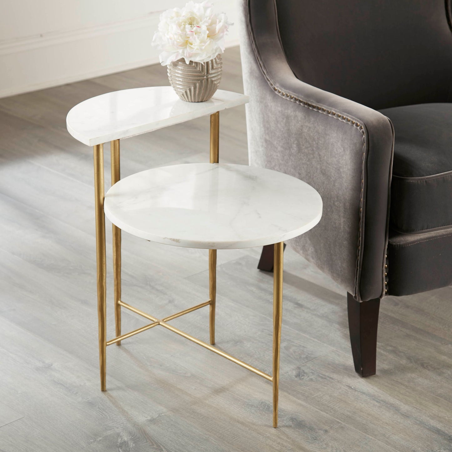Patna - White Marble Top Side End Table - White - Hornell Furniture Outlet