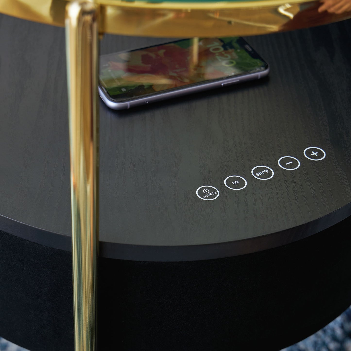 Nedman - Black / Gold Finish - Accent Table With Speaker - Hornell Furniture Outlet