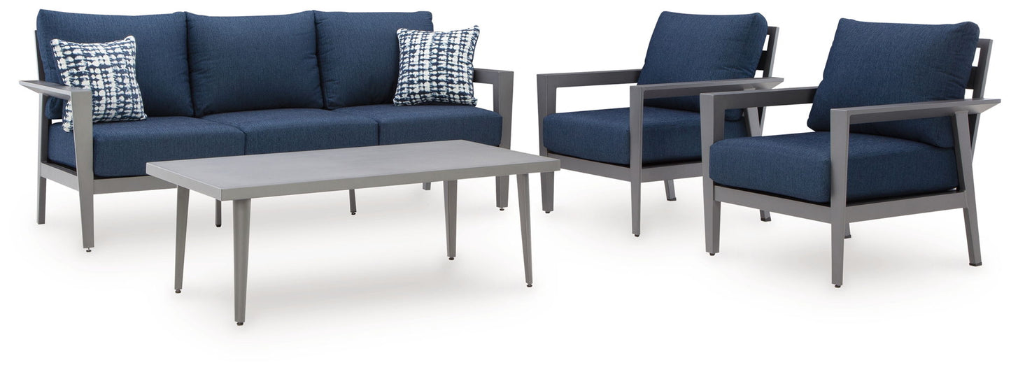 Gali - Gray / Blue - Sofa / Chairs / Table Set (Set of 4) - Hornell Furniture Outlet