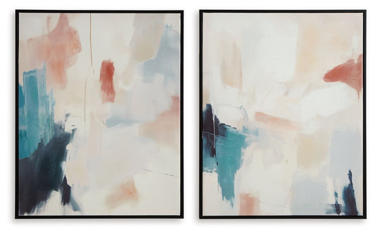Caldish - Blue / White / Pink - Wall Art Set (Set of 2) - Hornell Furniture Outlet