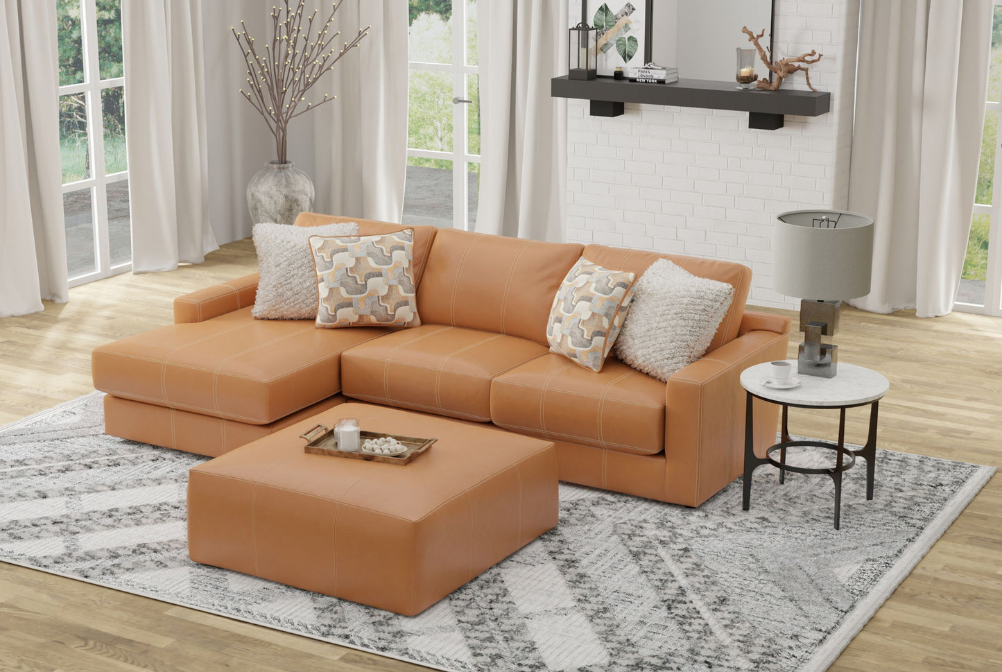 Minori - Italian Leather Sofa / Chaise And Cocktail Ottoman - Hornell Furniture Outlet