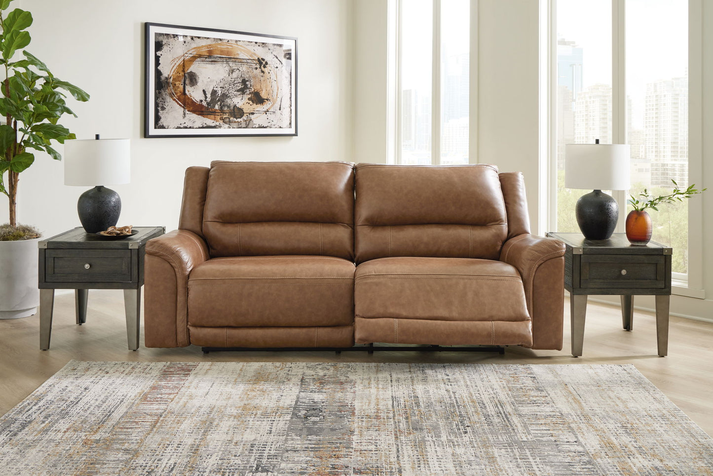 Trasimeno - Caramel - 2 Seat Pwr Rec Sofa Adj Headrest - Hornell Furniture Outlet