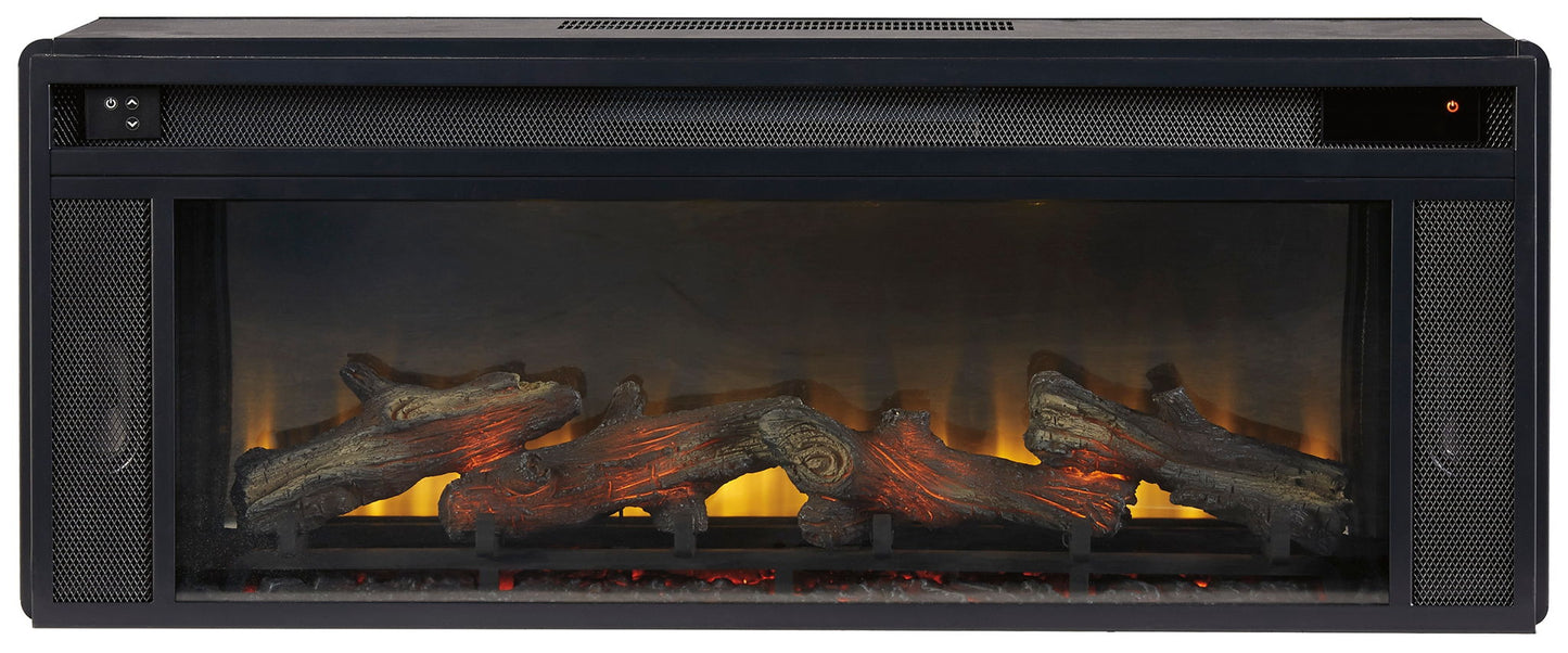 Foyland - Black / Brown - 83" TV Stand With Electric Infrared Fireplace Insert - Hornell Furniture Outlet