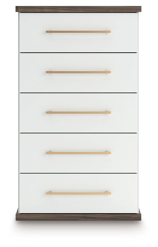 Kendanport - Brown / White - Five Drawer Chest - Hornell Furniture Outlet
