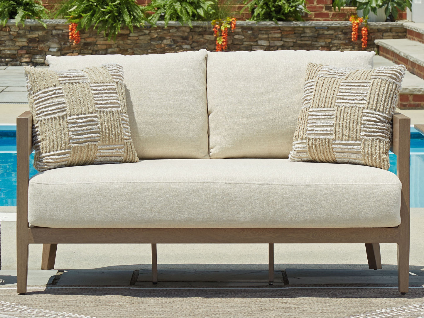 Serene Bay - Dark Brown / White - Loveseat With Cushion - Hornell Furniture Outlet