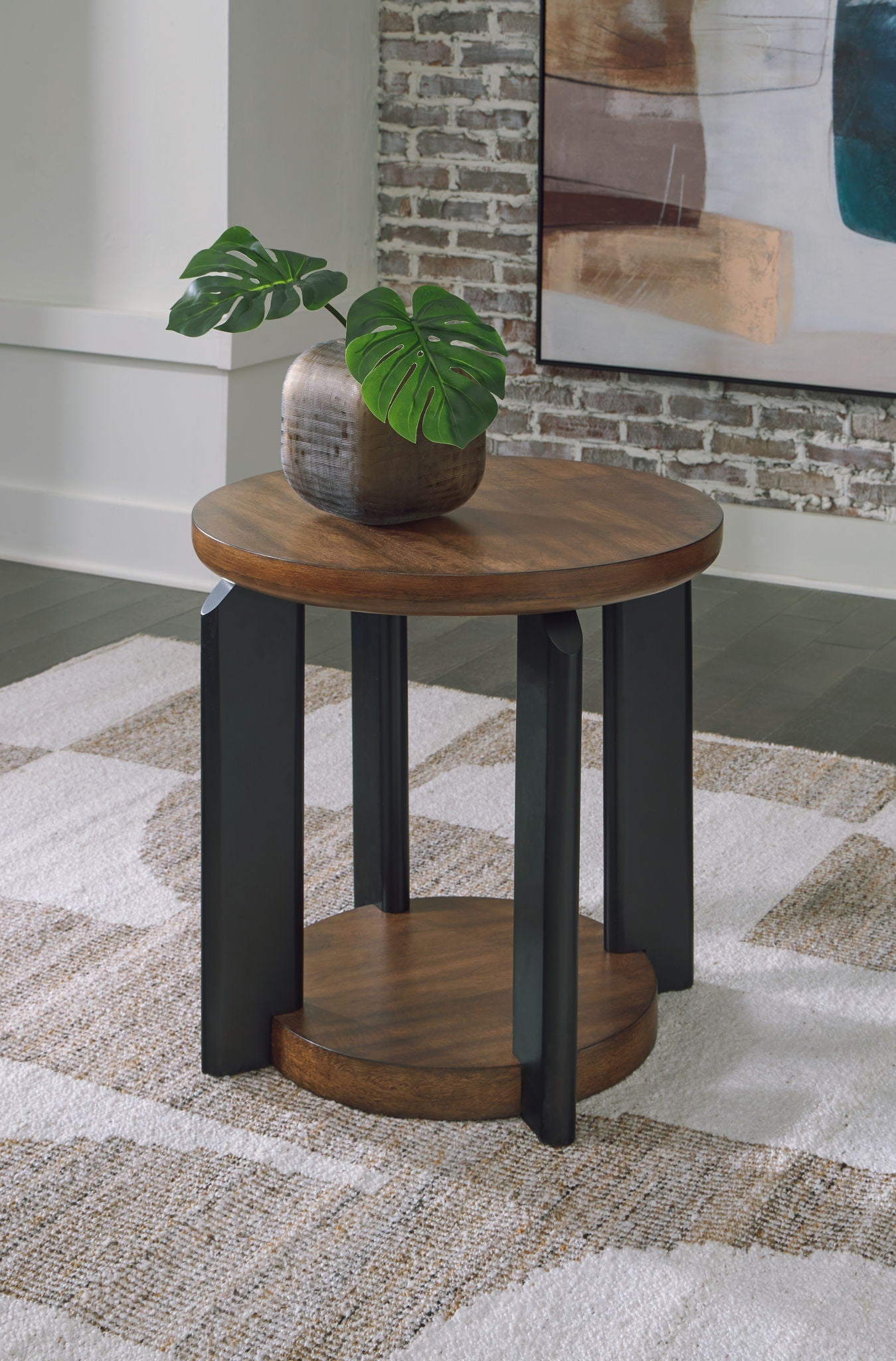 Kraeburn - Brown / Black - Round End Table - Hornell Furniture Outlet