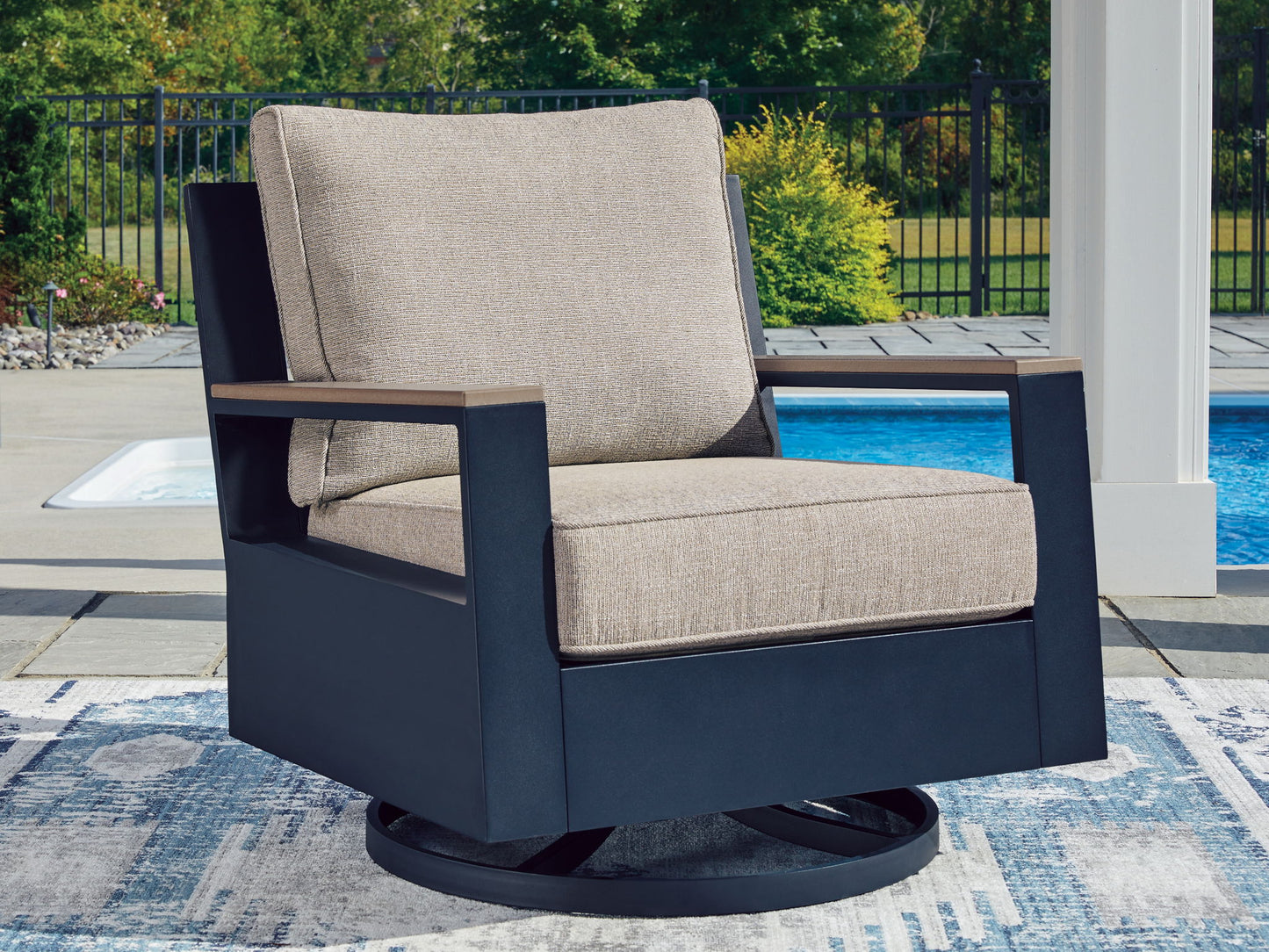 East Beach - Swivel Glider Chair With Cushion - Blue - Hornell Furniture Outlet