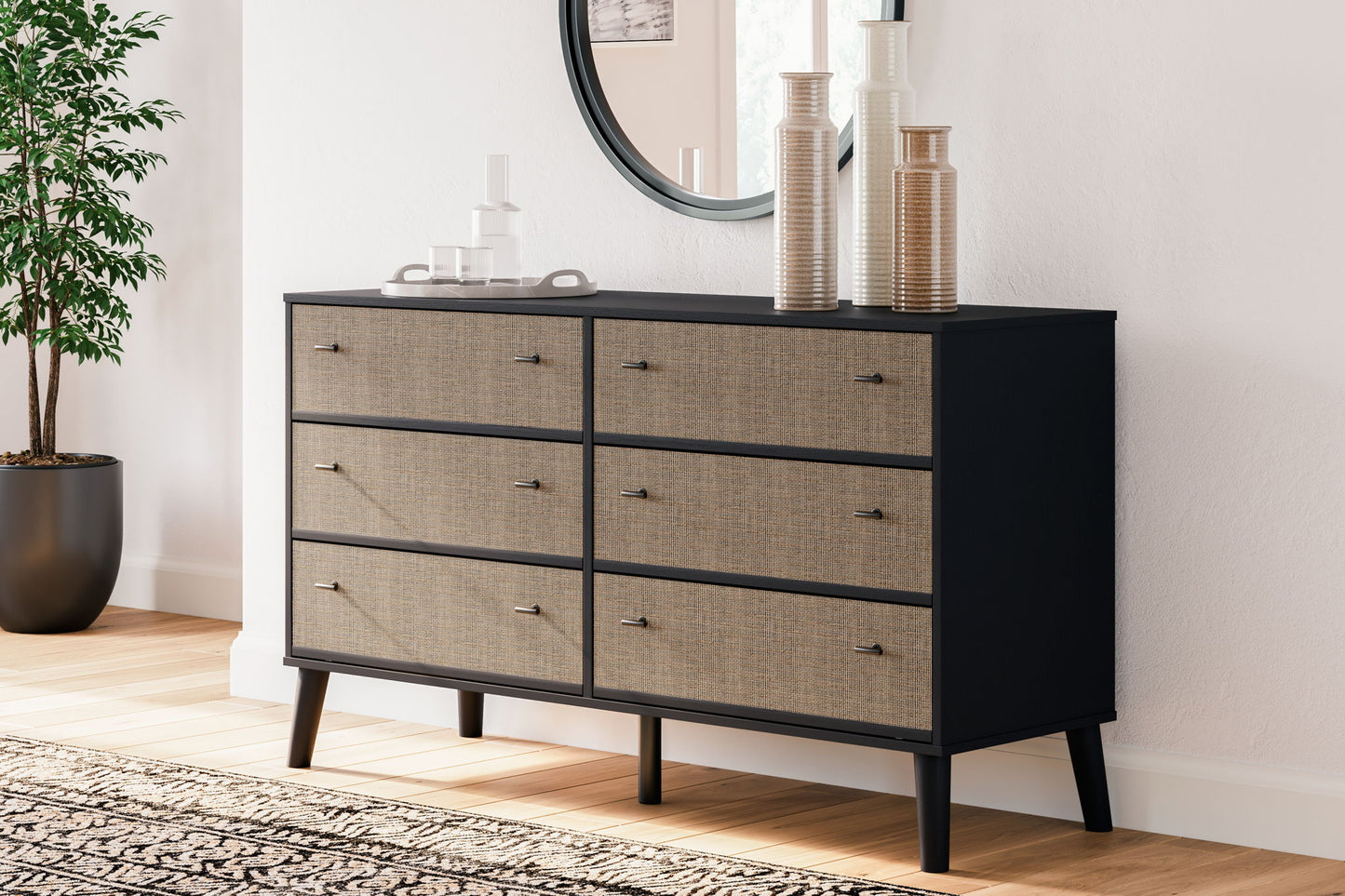 Charlang - Black / Gray - Six Drawer Dresser - Hornell Furniture Outlet