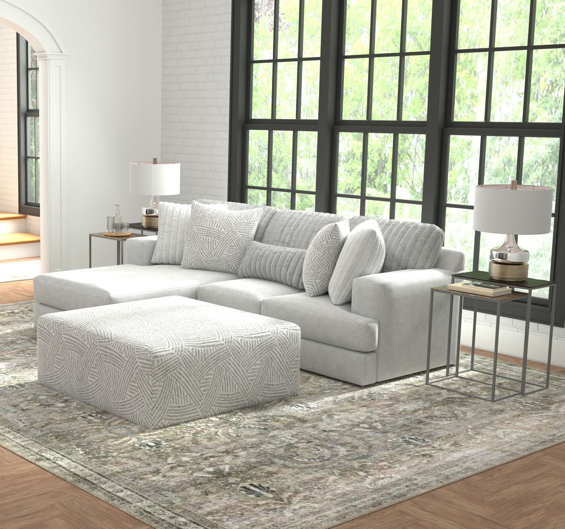 Logan - Upholstered Sectional With Comfort Coil Seating - 46" Cocktail Ottoman And Accent Pillows Included - Hornell Furniture Outlet