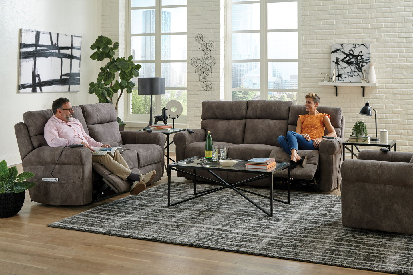 Tranquility - Power Headrest Power Lay Flat Reclining Cons Loveseat With CR3 Heat / Massage / Lumbar - Pewter - Hornell Furniture Outlet