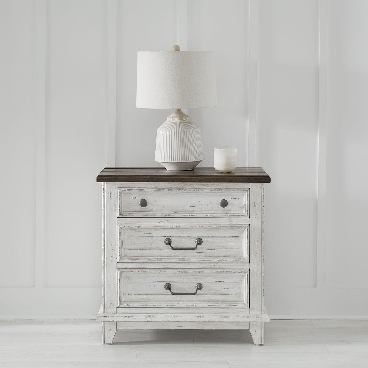 River Place - 3 Drawer Nightstand With Charging Station - White - Hornell Furniture Outlet