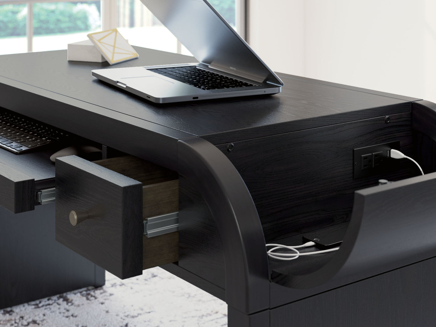 Rowanbeck - Black - Home Office Desk - Hornell Furniture Outlet