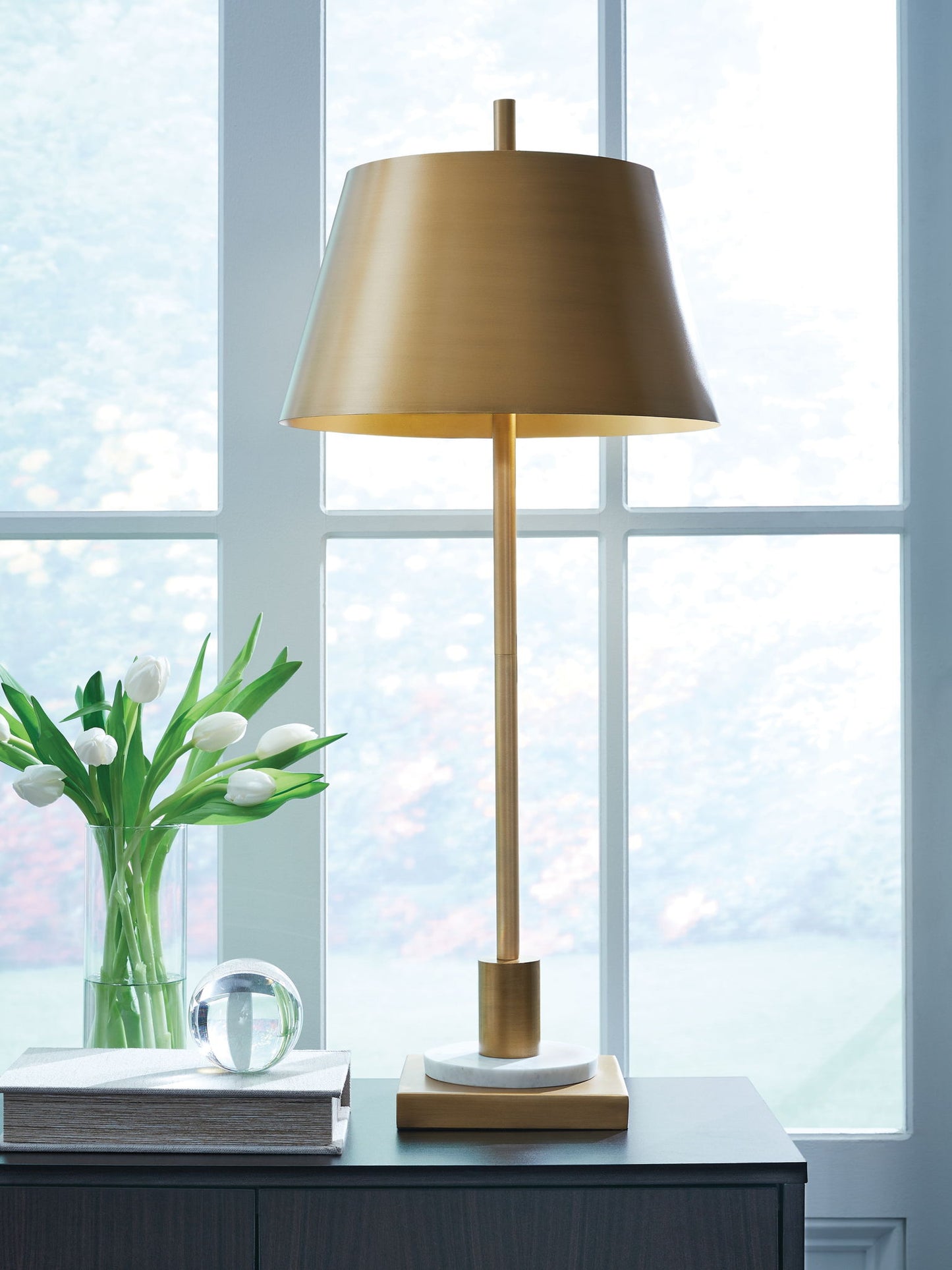 Fritzburn - Gold Finish / White - Metal Table Lamp - Hornell Furniture Outlet
