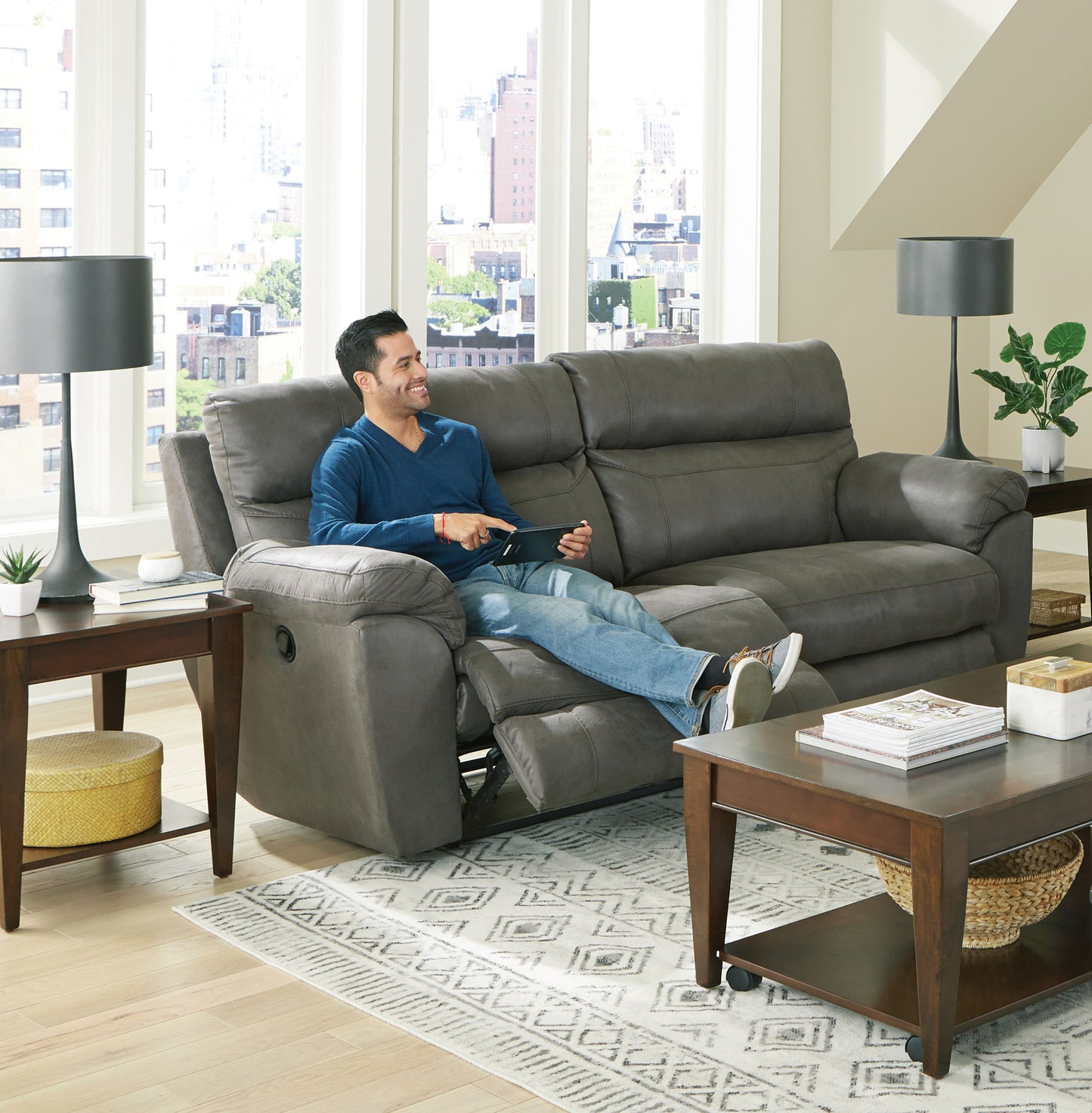 Atlas - Reclining Sofa - Charcoal - Hornell Furniture Outlet