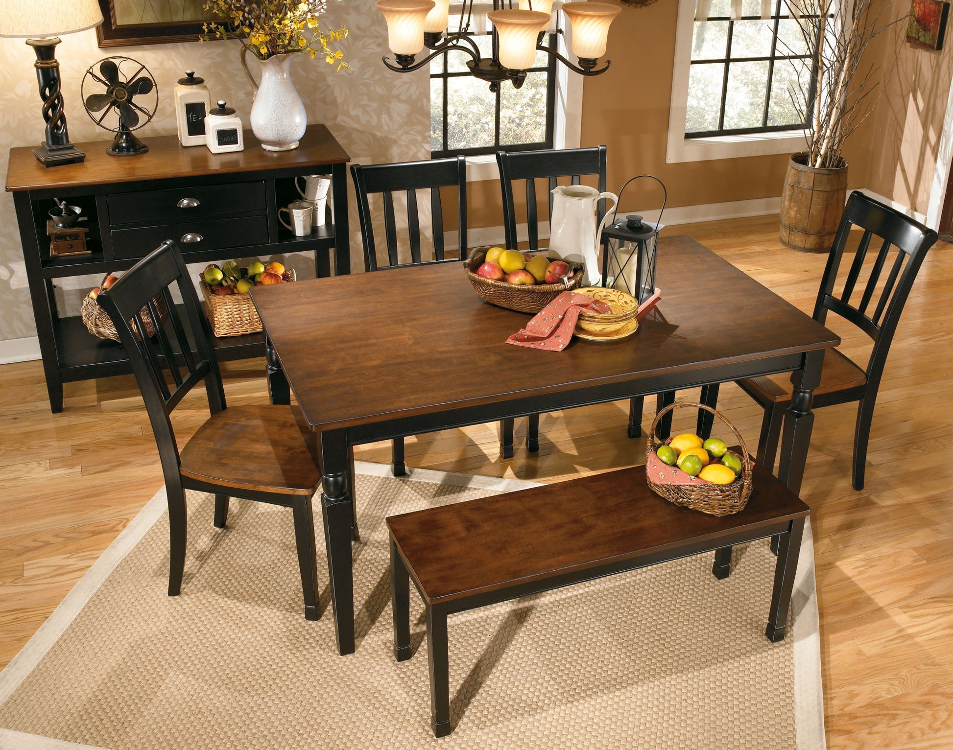 Owingsville - Black / Brown - Large Dining Room Bench - Hornell Furniture Outlet