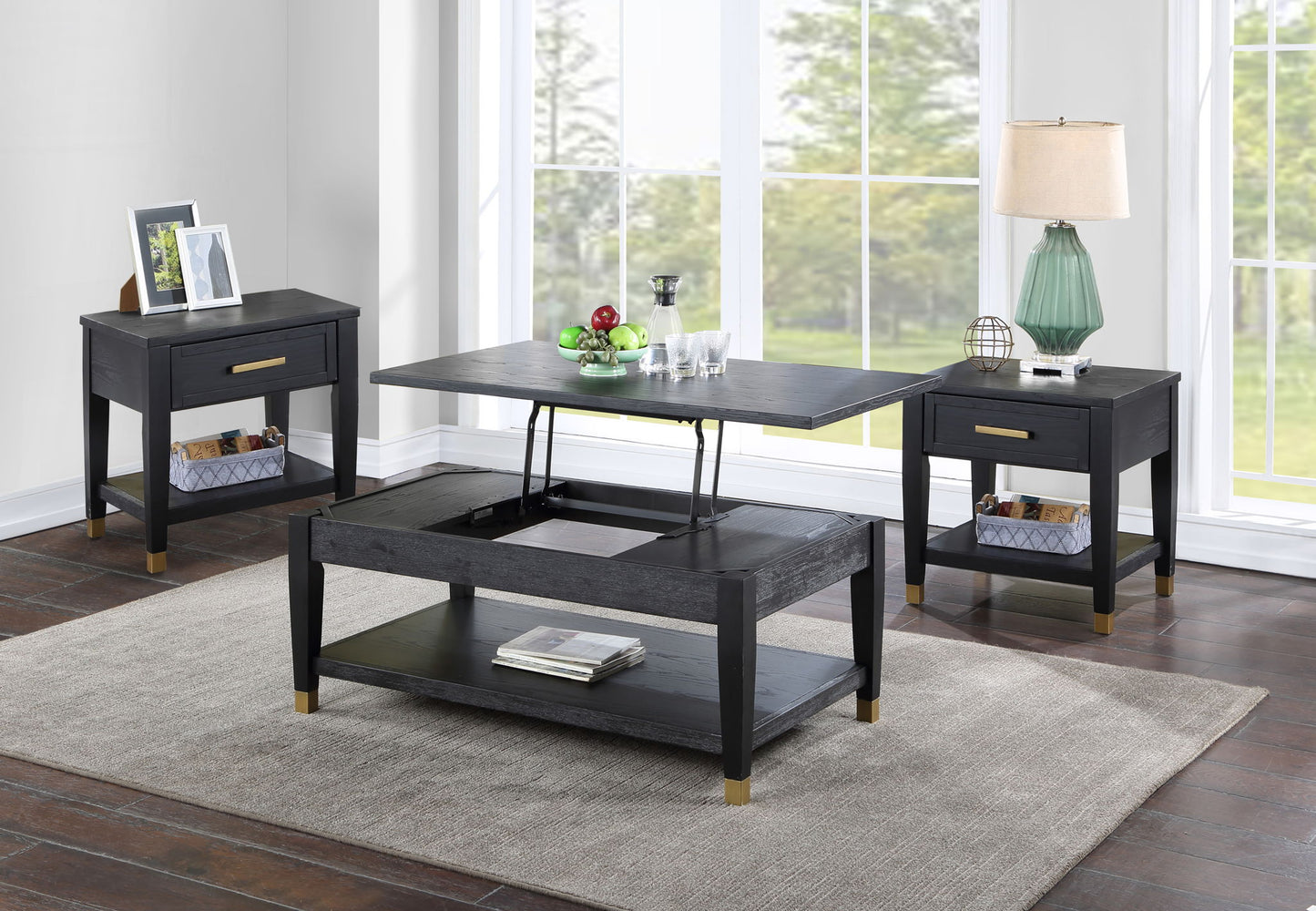 Yves - 3 Piece Occasional Table Set - Black - Hornell Furniture Outlet
