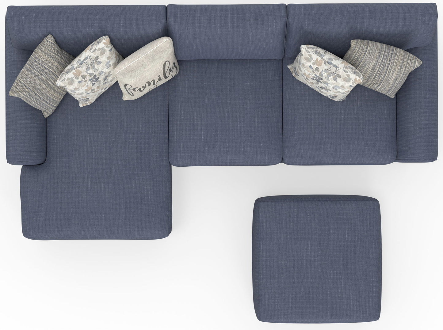 Cape May - Sofa Chaise With Comfort Coil Seating, 41" Cocktail Ottoman And 5 Accent Pillows Included - Hornell Furniture Outlet