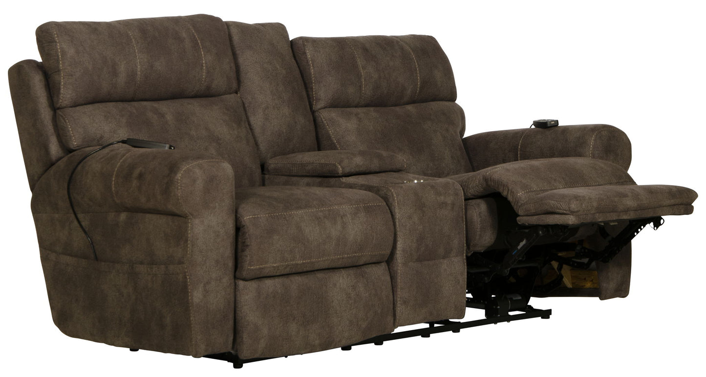 Tranquility - Power Headrest Power Lay Flat Reclining Cons Loveseat With CR3 Heat / Massage / Lumbar - Pewter - Hornell Furniture Outlet