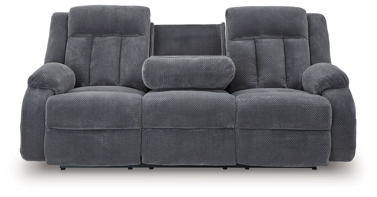 Observation - Steel - Reclining Power Sofa With Drop Down Table - Hornell Furniture Outlet